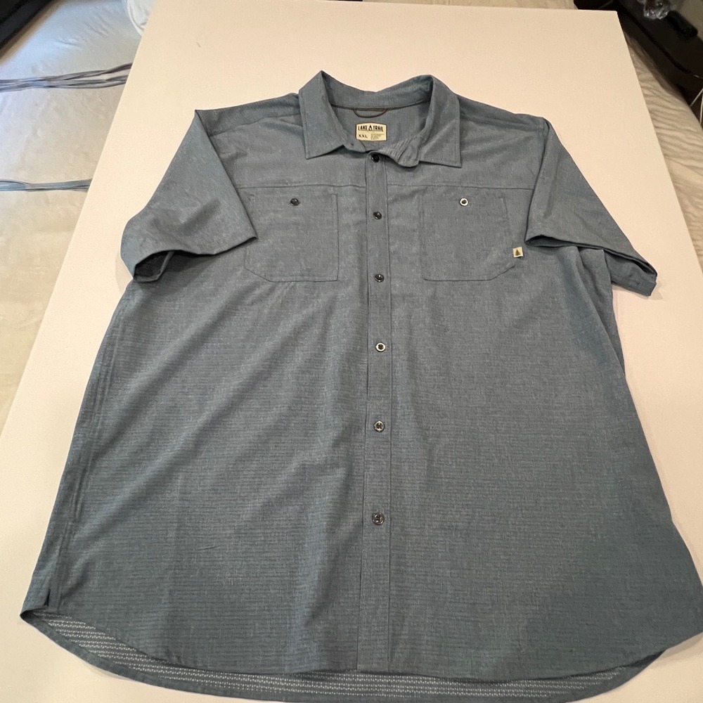 Lake & Trail Men XXL Blue Performance Fishing Shirt Stretch Vented Gorpcore